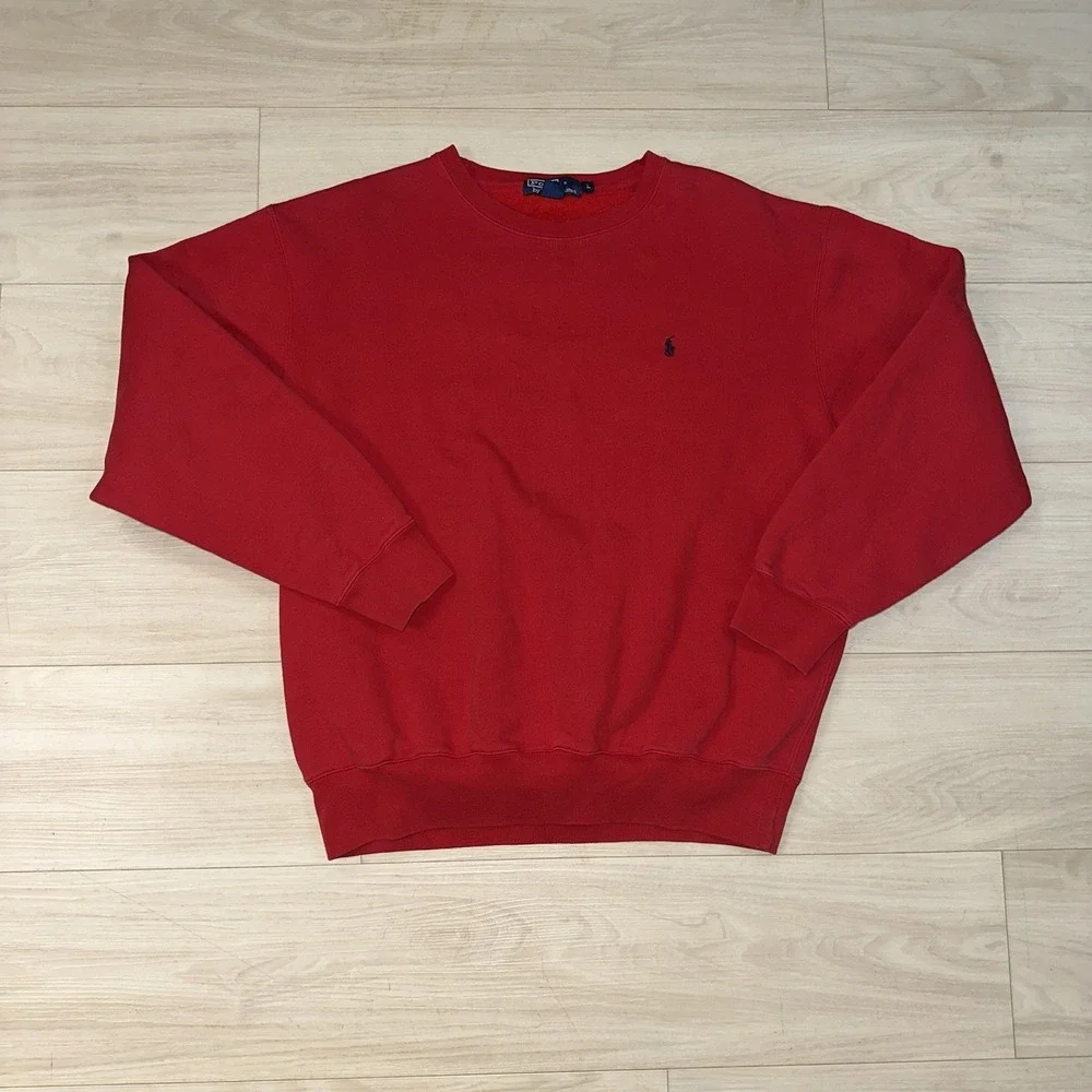 Vintage 90s Polo Ralph Lauren Sweater Mens Large‎ Red Canvas Fleece Preppy Pony